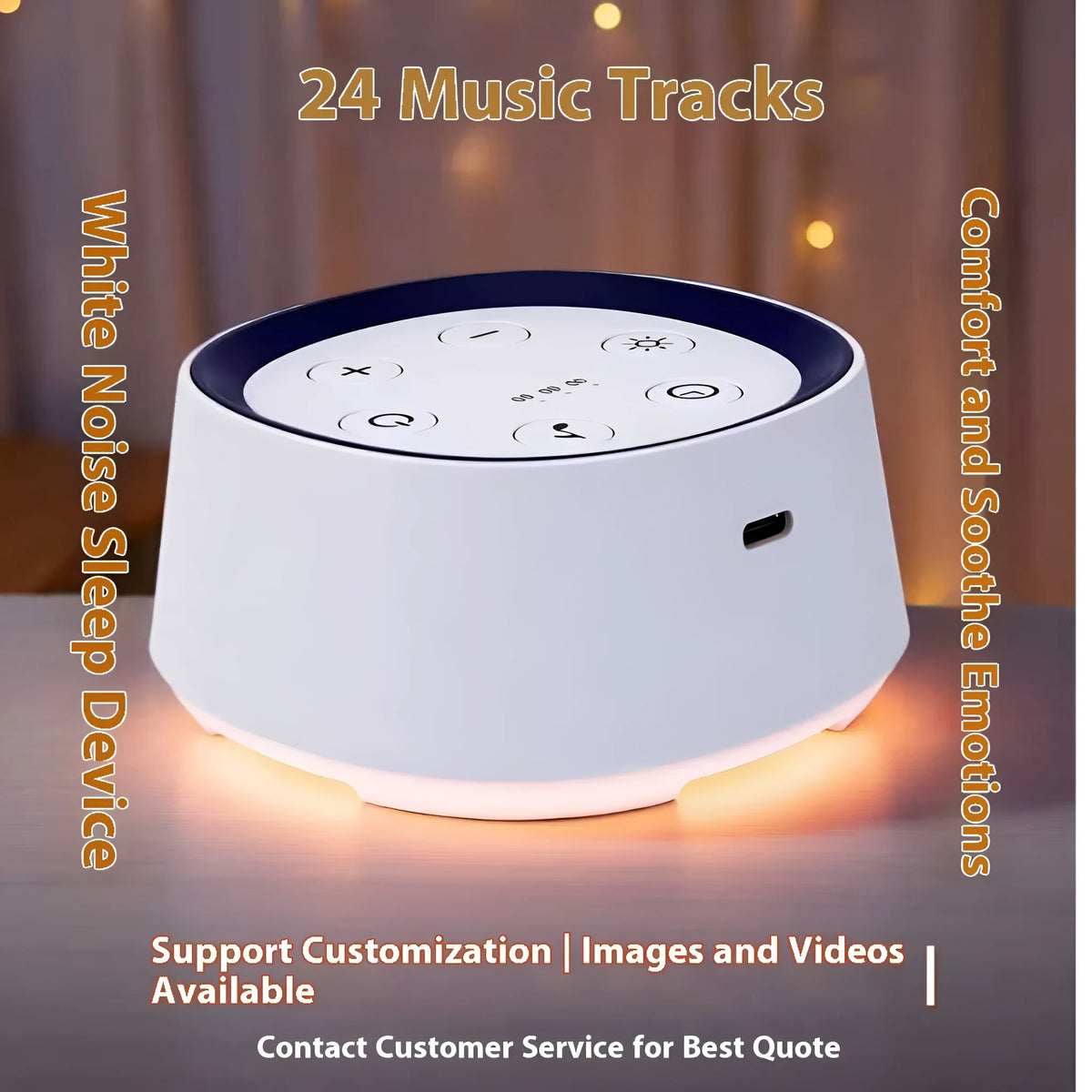 White rechargeable baby night light with crying induction and music function
