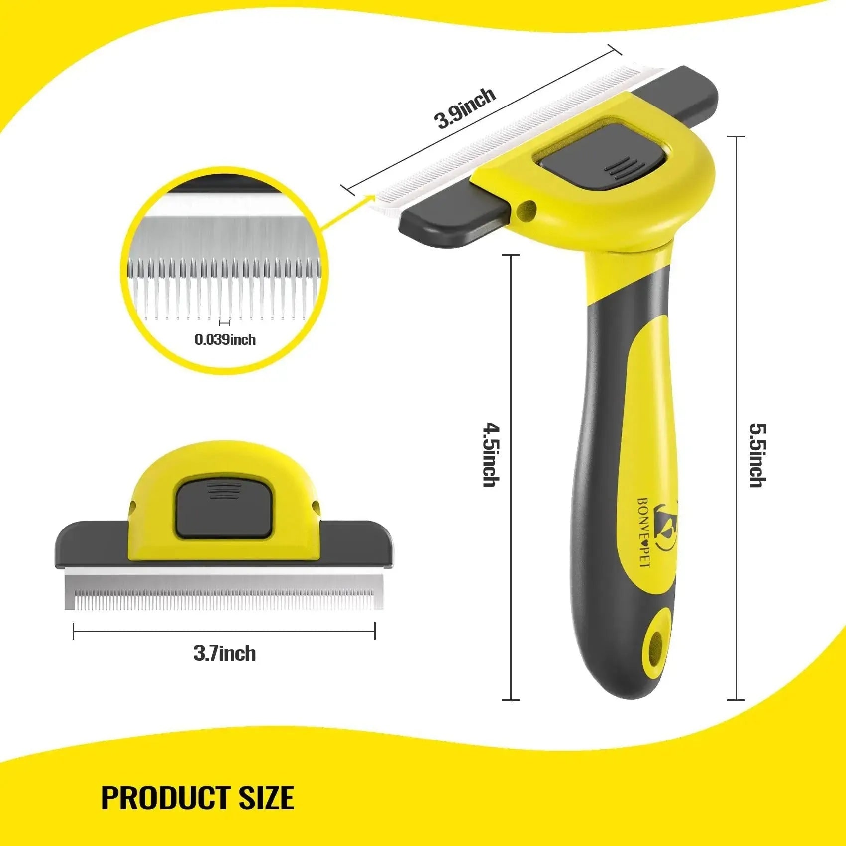 Yellow and blue plastic dog grooming comb with stainless steel teeth for hair removal