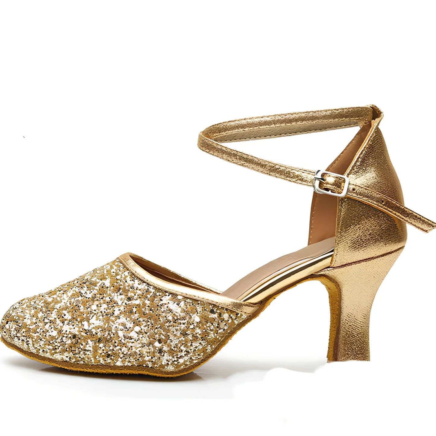 Women's silver high-heeled Latin dance shoes with 7cm heel, sequins, pointed toe, size 36-41