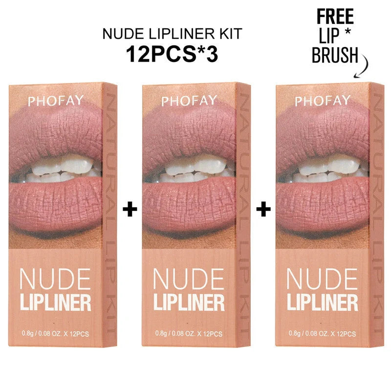PHOFAY Nude Lipliner Kit with 12 matte shades for perfect lip definition