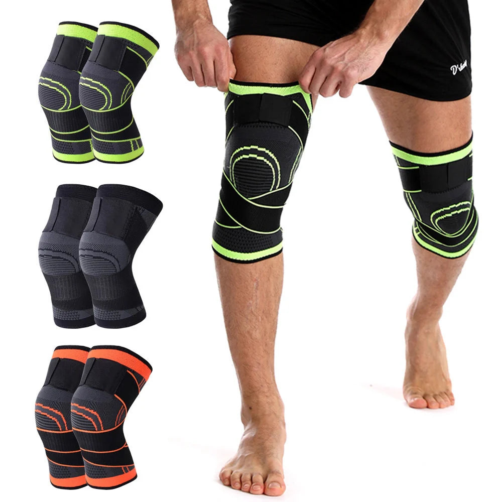 Breathable sports knee pads in fluorescent green, orange, and black for cycling and basketball