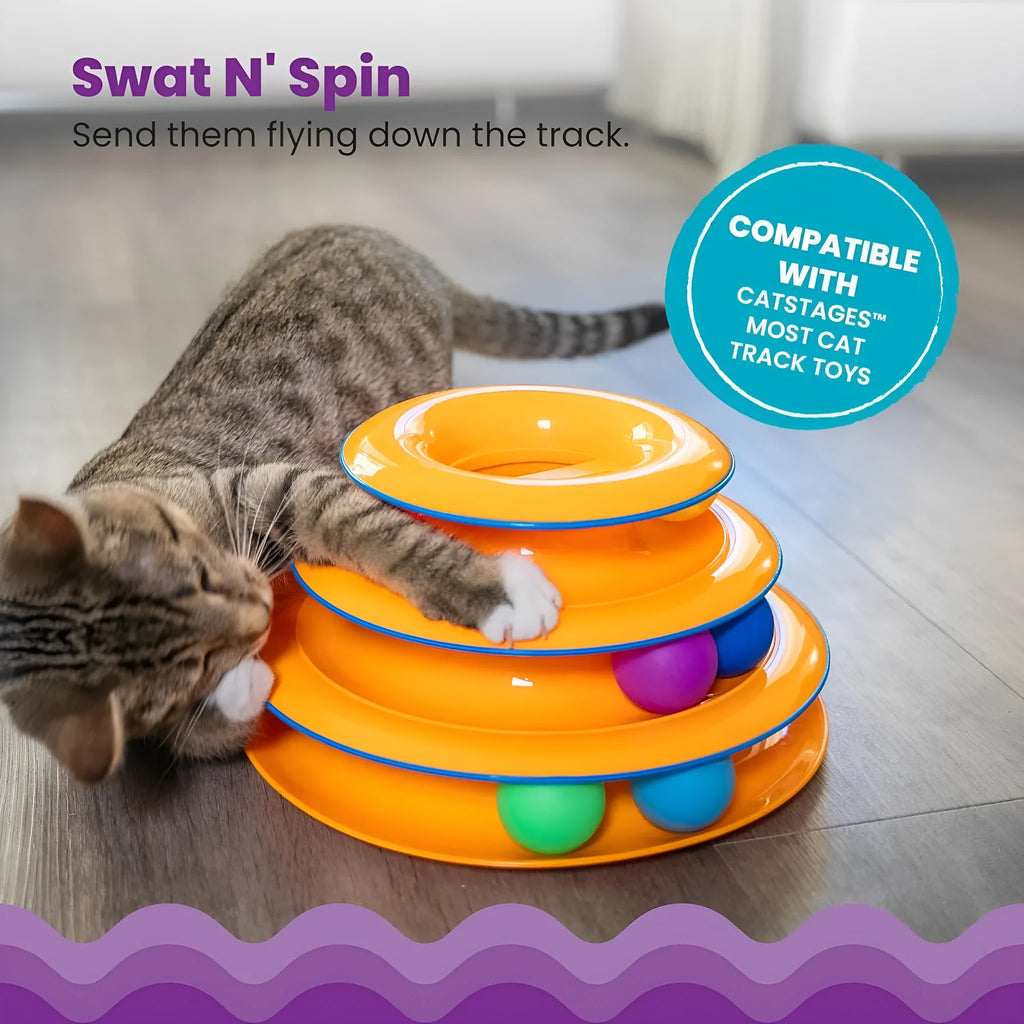 Catstages Tower Of Tracks interactive 3-tier cat track toy with spinning balls in orange