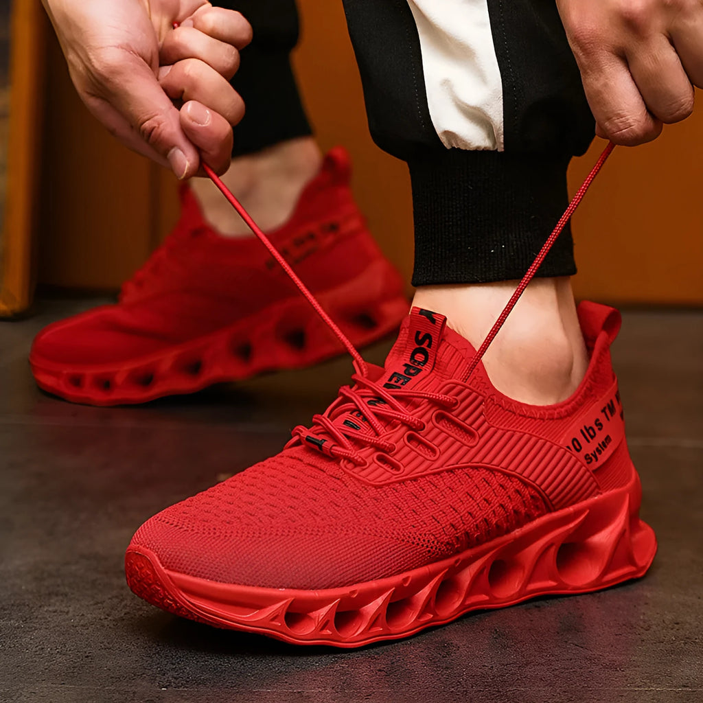 Large size fly woven mesh casual running shoes in multiple colours with fabric upper and lace-up closure