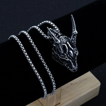 Stainless steel long horn pendant necklace with adjustable chain
