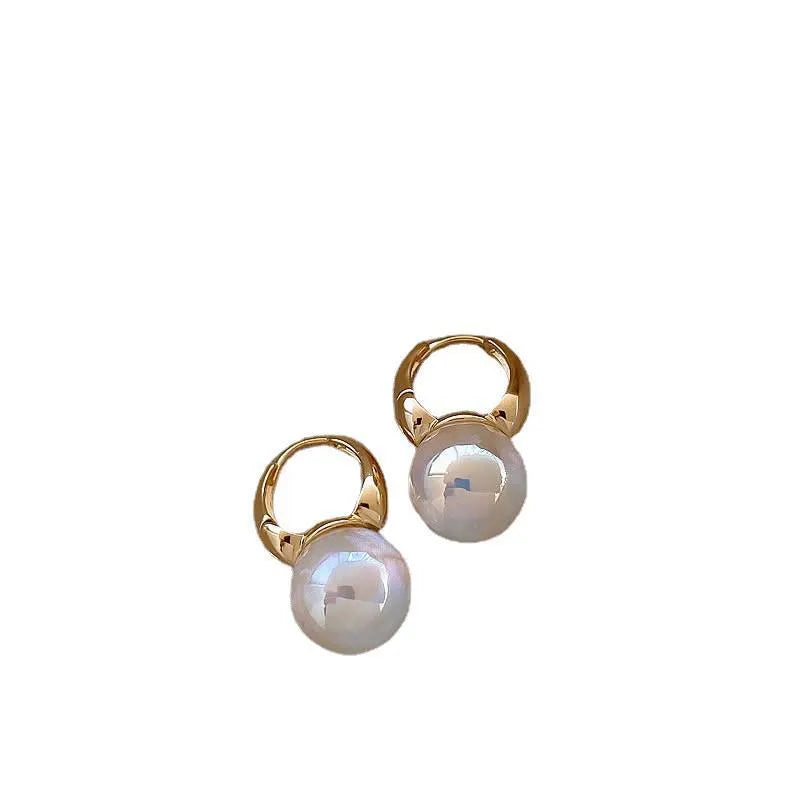 Mermaid pearl earrings for women, 14K gold plated copper U-shaped drop earrings with white pearl accent
