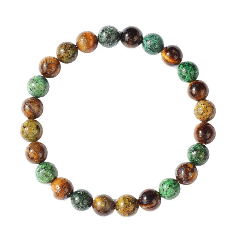 Tigereye natural stone fortune bracelet with flower design in antique style, 18mm diameter
