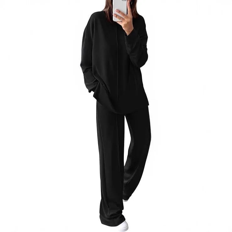 Women's long-sleeve polyester jogging suit set shown in Army Green, featuring a top and matching trousers