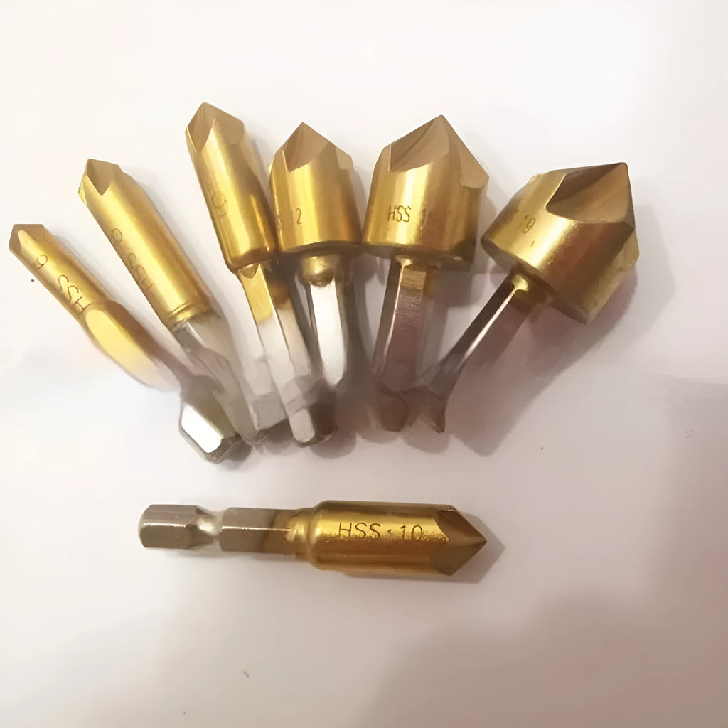 Titanium-plated high carbon steel five-blade chamferer set with six blades from 6mm to 19mm for woodworking
