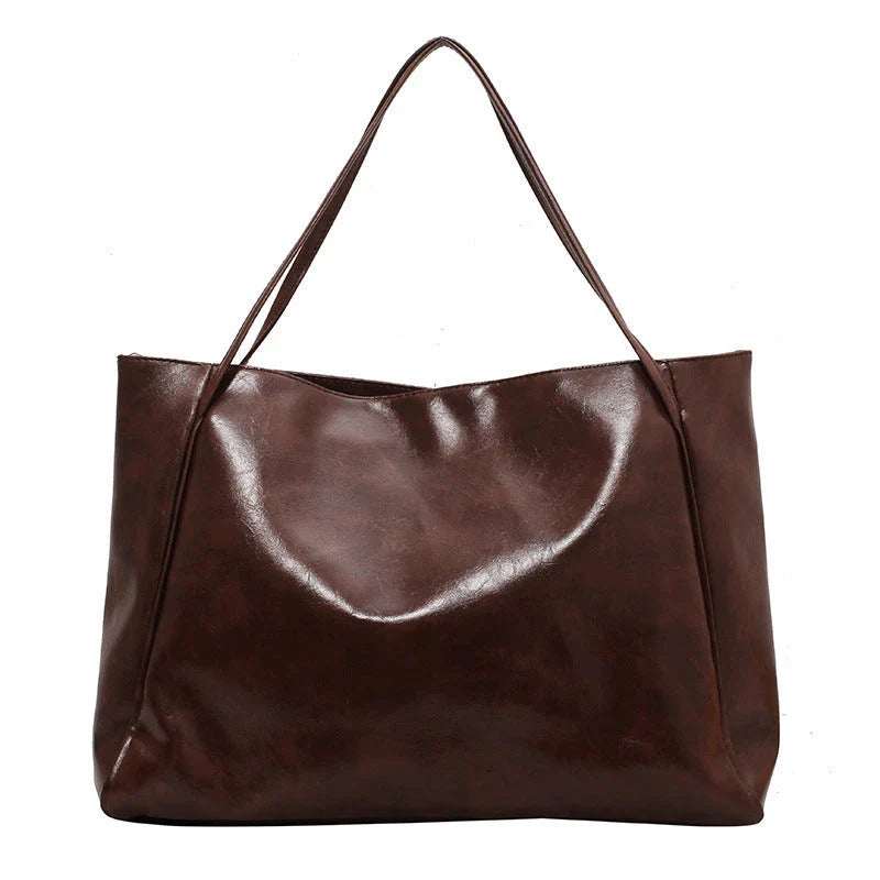 Stylish Japanese and Korean-inspired leather shoulder bag with large capacity and retro-casual design