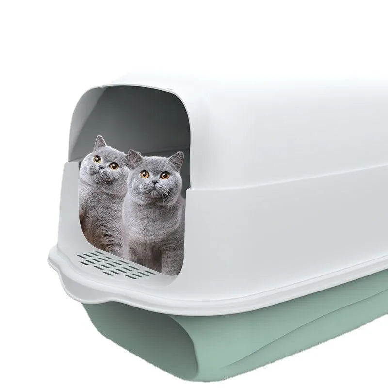 Fully enclosed cat litter box in Deep Sky Grey, made from PP material, 50x35x33cm