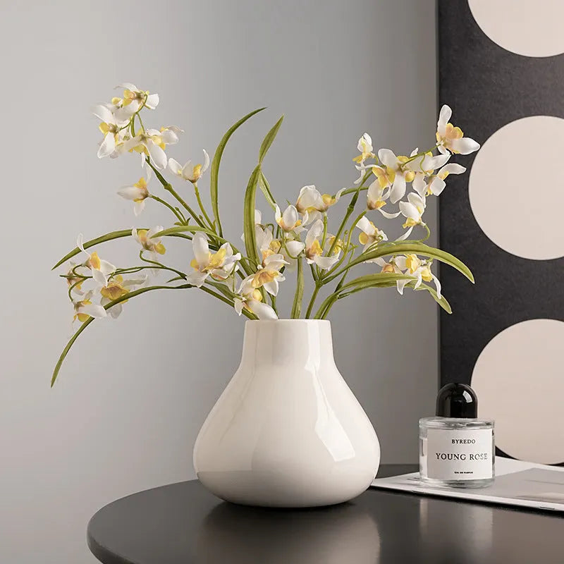 Ceramic round belly French design decorative vase in black or white with coloured glaze finish