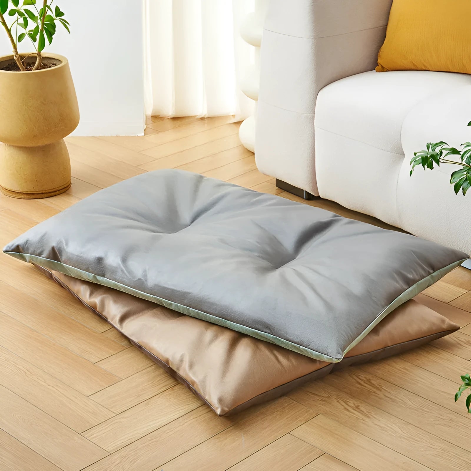 Blue pet bed sleeping mat for cats and small dogs in a nest style with raised edges.