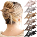 Six rose red plastic hair clips with frosted surface and quadrilateral design on white background