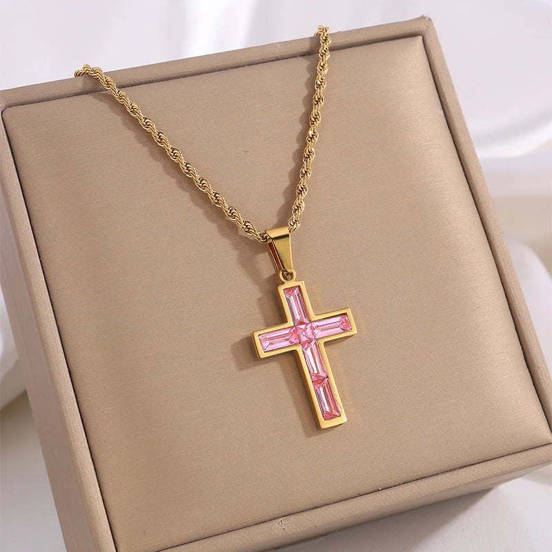 European and American style diamond cross necklace with no colour fading
