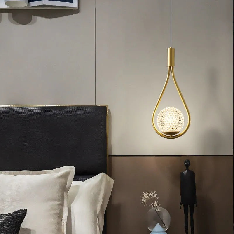 Copper modern minimalist bedside chandelier with choice of three cover colours for bedroom lighting