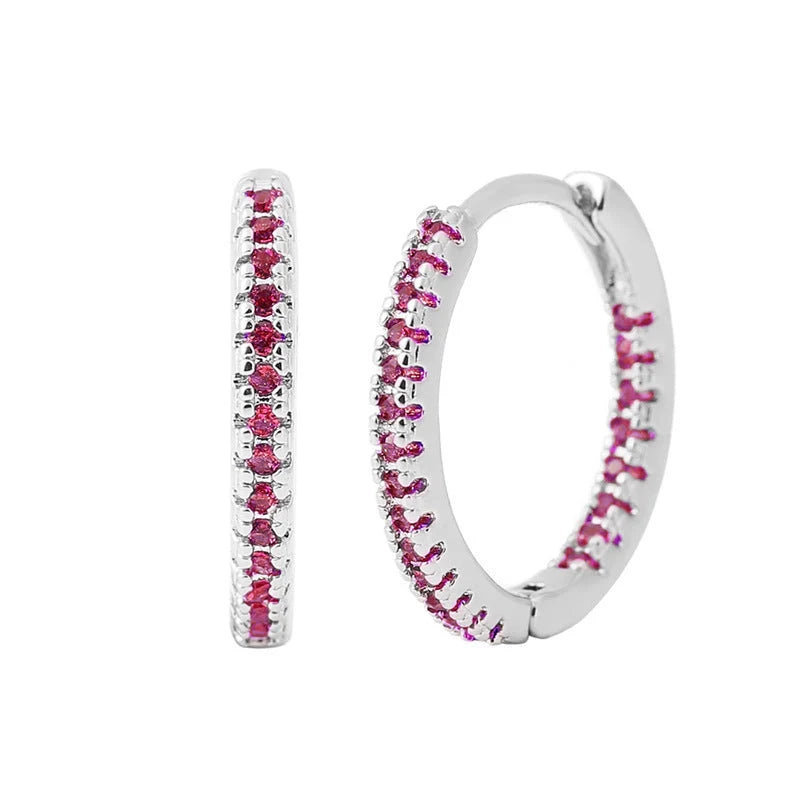 Circle female earrings with multicolor zircon stones in gold and silver plating