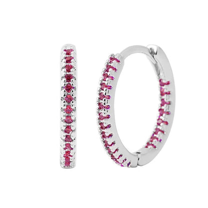 Circle female earrings with multicolor zircon stones in gold and silver plating