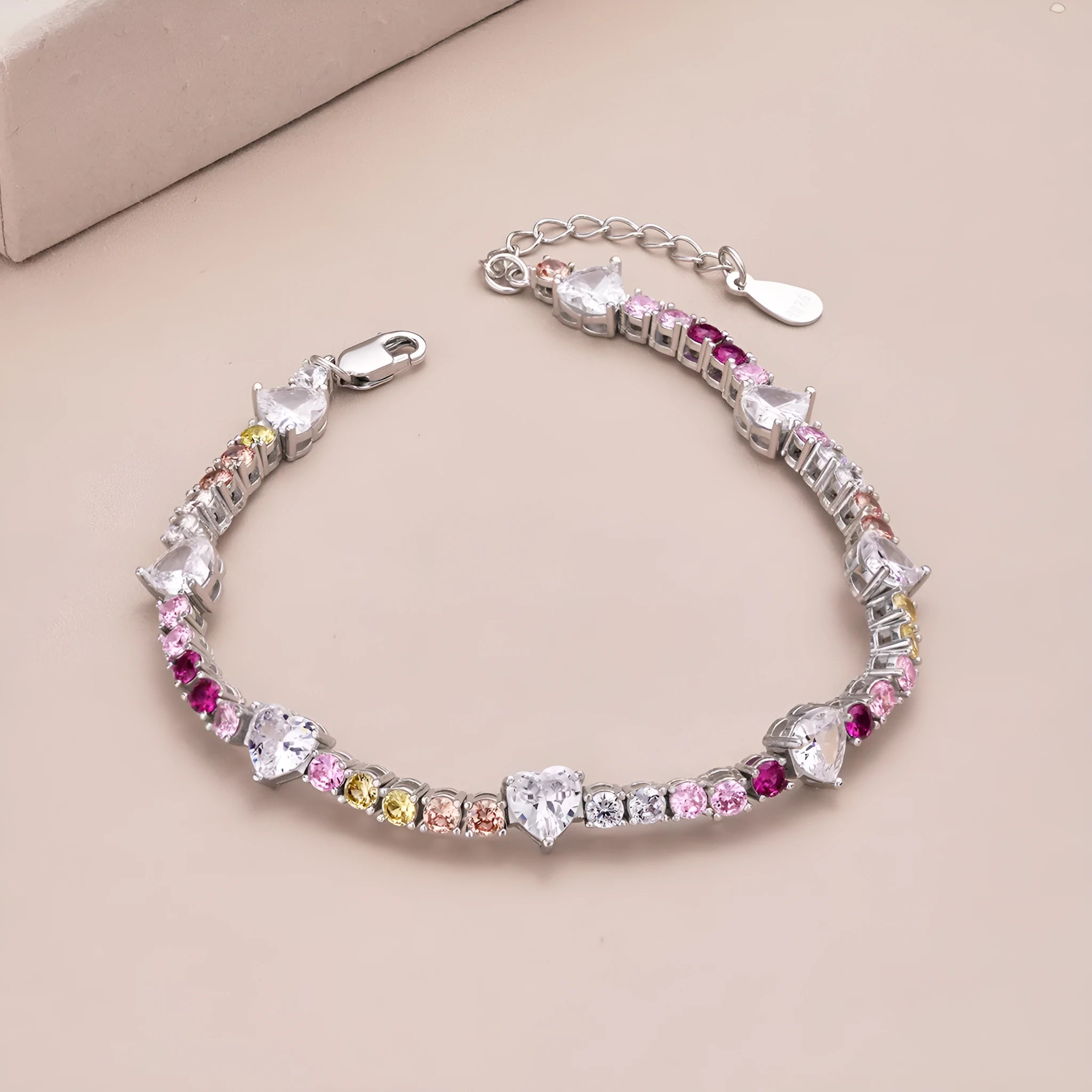 S925 sterling silver heart-shaped geometric bracelet for women in adjustable sizes 16cm 17cm 18cm