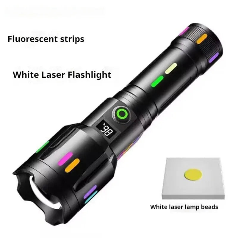 White laser LED power torch with optical zoom and USB cable, 30W aluminum alloy flashlight