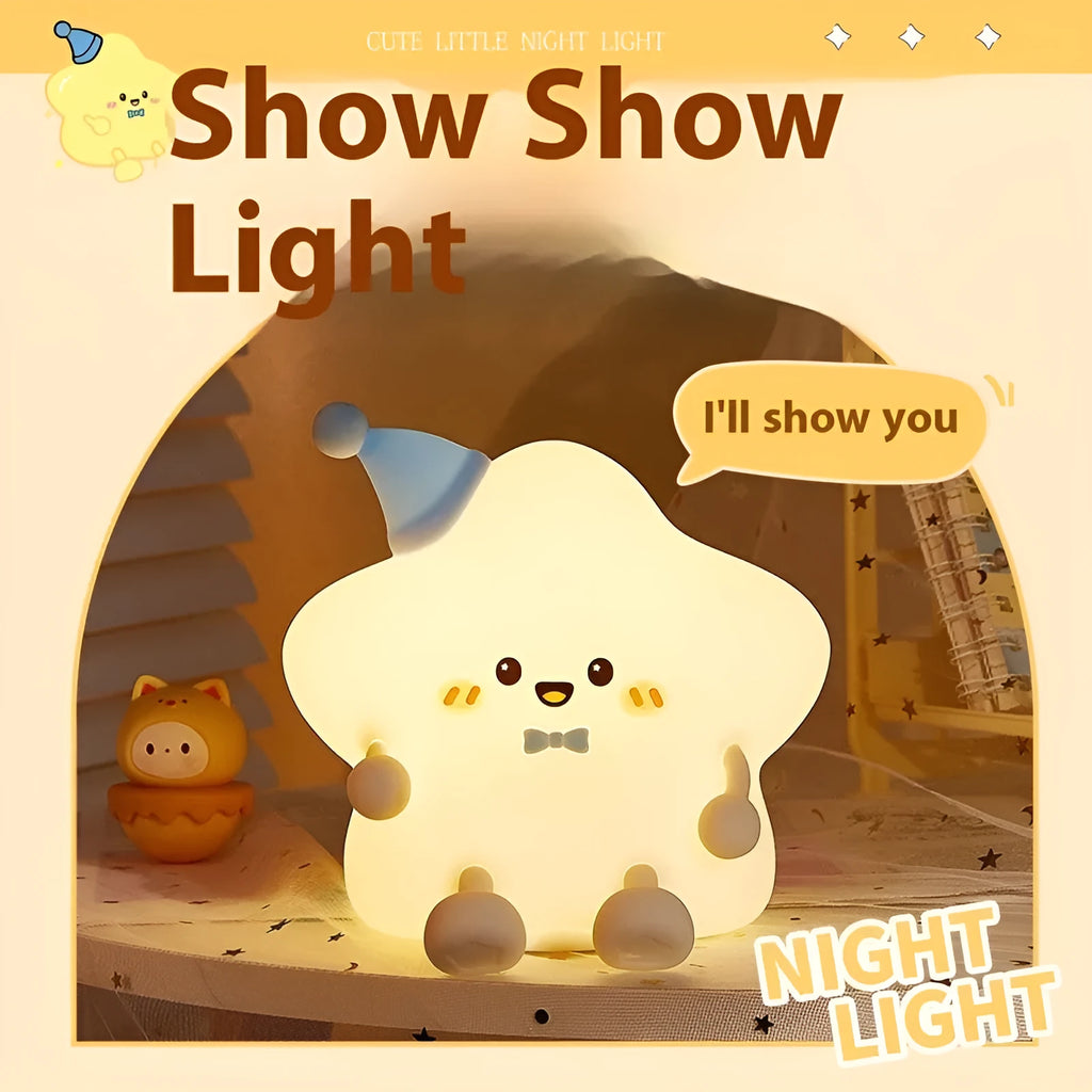 Cute Timing XINGX Pat night light in cartoon geometric stereo style with remote control on a table