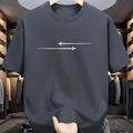 Dark gray sports t-shirt with printed cartoon pattern showing round neck and short sleeves