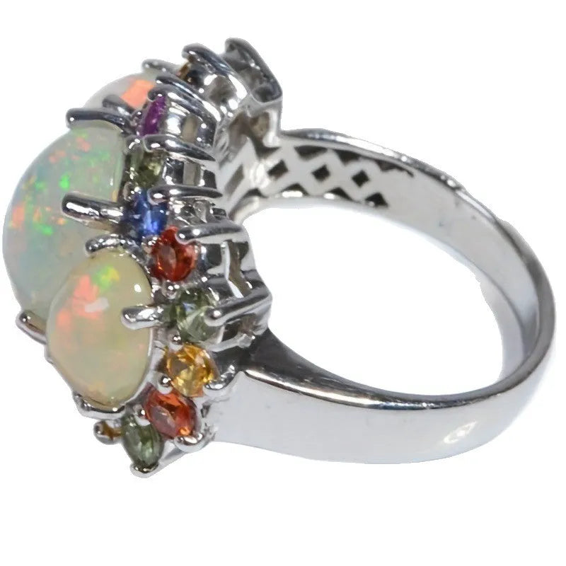 Women's alloy retro geometric ring with zircon inlay on display, available in sizes 6-10