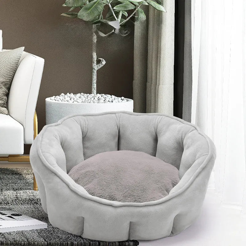 Plush cat hammock bed enclosed cat house with fleece lining in grey colour