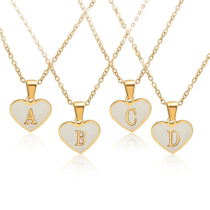 Personalized 26-letter heart-shaped necklace made of stainless steel and white shell