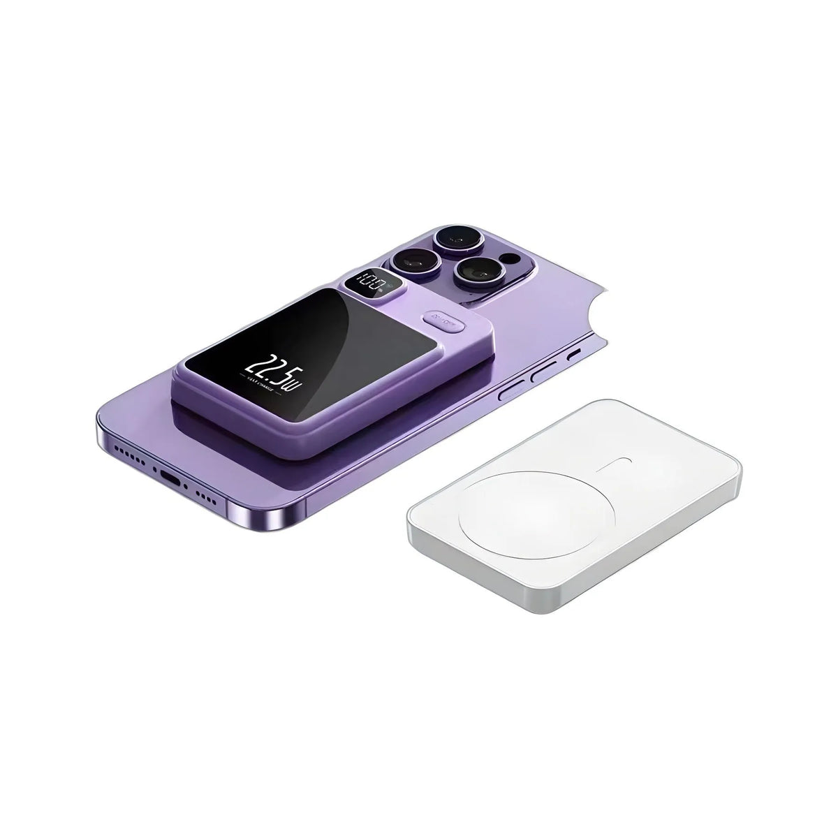 Magnetic wireless power bank with power percentage display in white colour