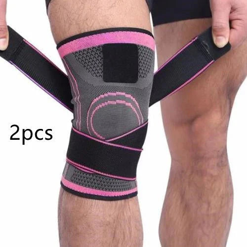 3D Sports Knee Pad in black, red, orange, and green with double beams for meniscus protection