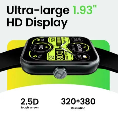 Bluetooth smart watch in black with touch button interface on wrist