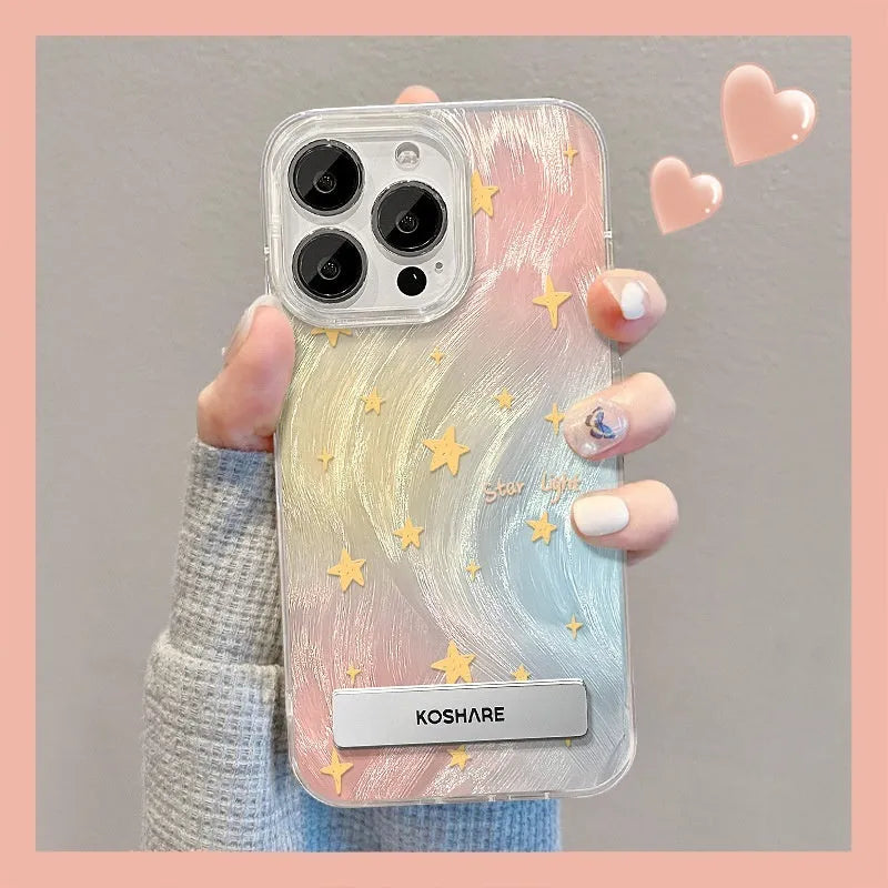 Silver stained stars smudging star bracket phone case for iPhone 15 Pro Max