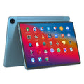 10-inch bare metal blue tablet PC with keyboard leather case open