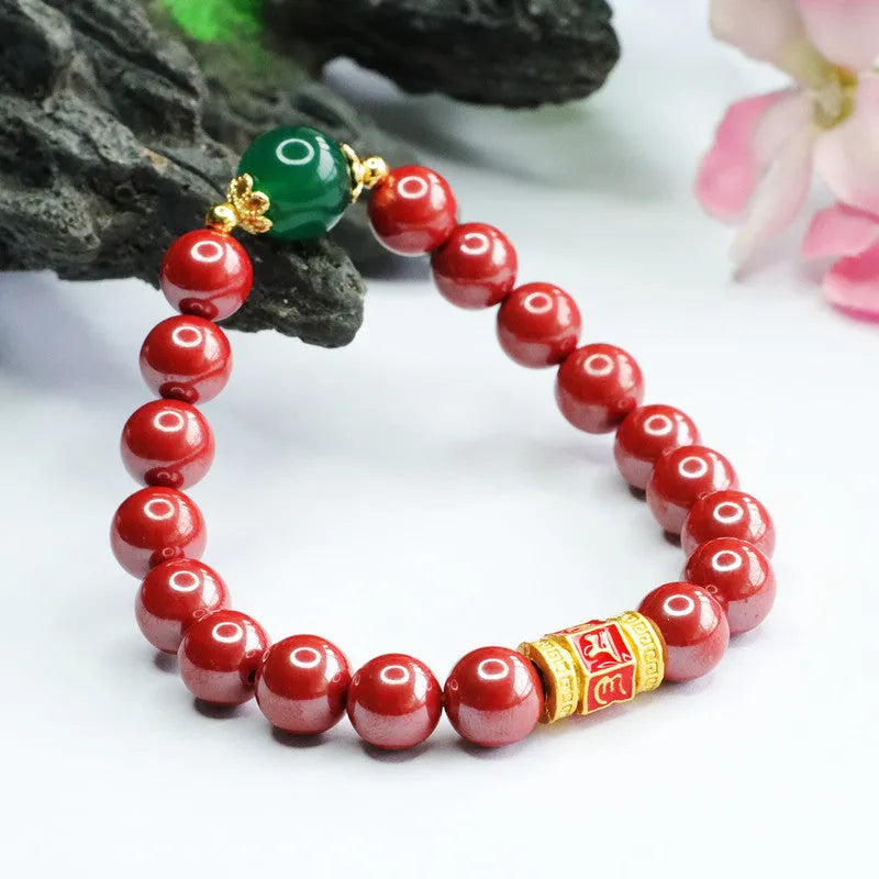 Emperor sandstone six words motto cinnabar bracelet with 8mm purity electroplated construction