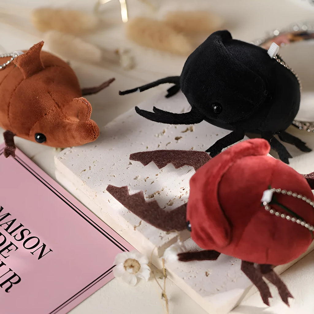 10cm beetle plush doll pendant in Japanese rhinoceros beetle design with short plush fabric
