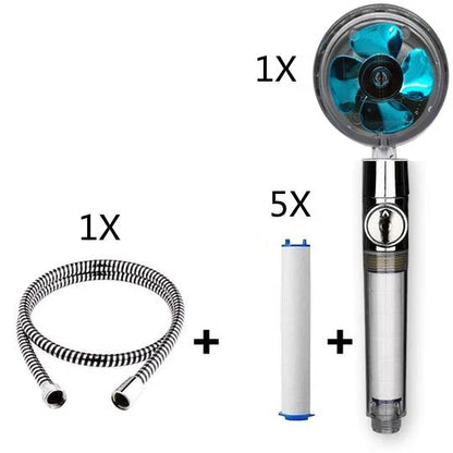 High-pressure handheld shower nozzle with cotton filter and stop button in various colours