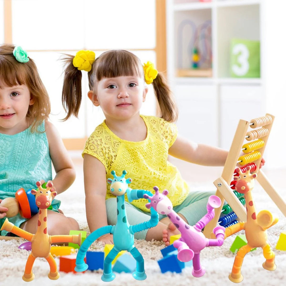 Giraffe Tubes Sensory Toys in various colors for stress relief and sensory play