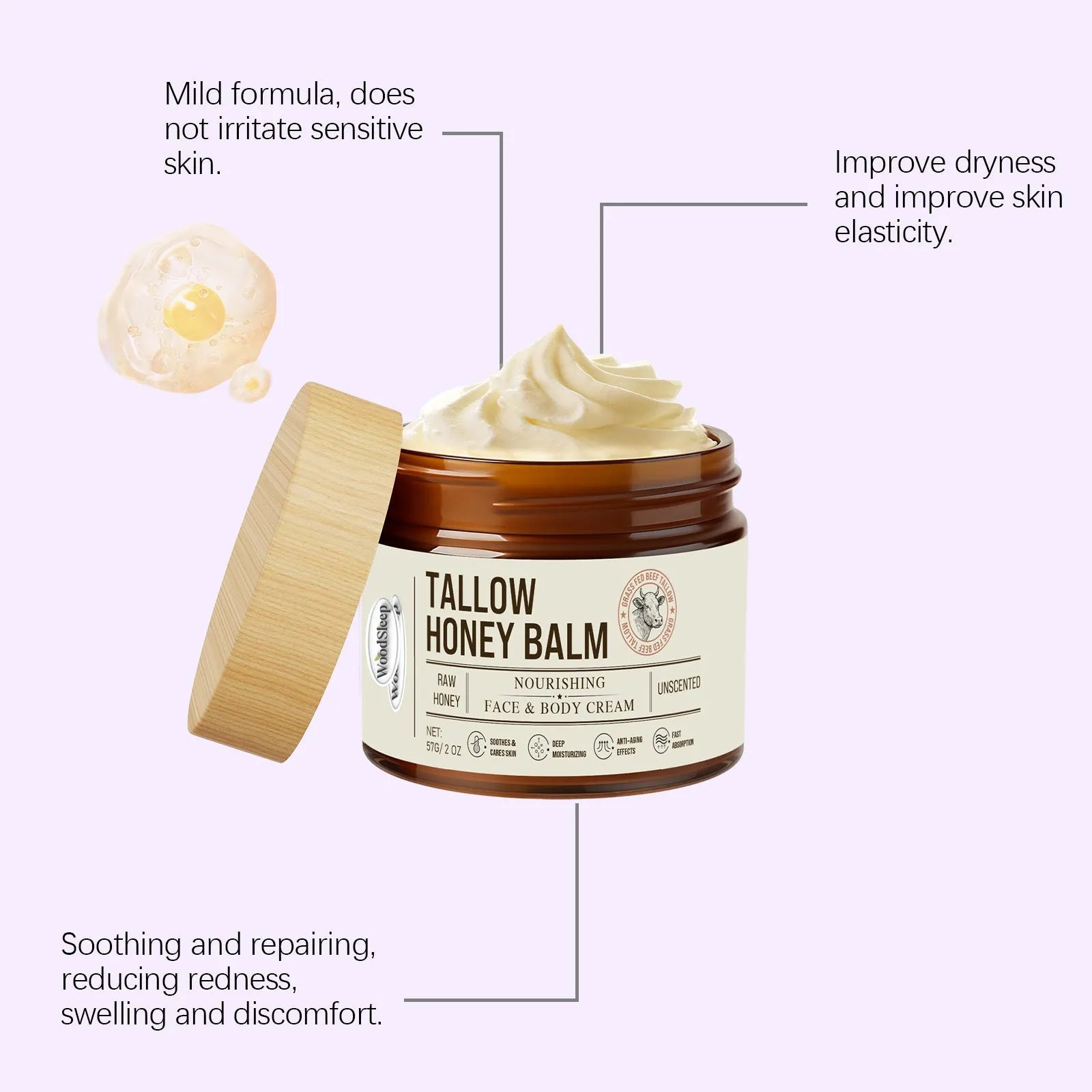 Tube of tallow honey skin repair moisturising cream, 57g net content.