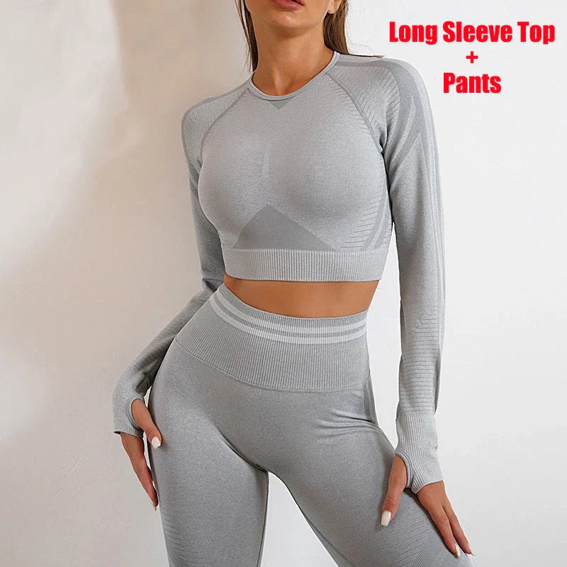 Seamless yoga pants and tops for gym and fitness in various colors