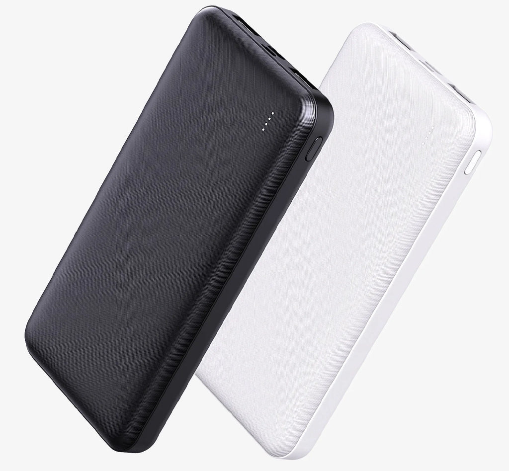 Small light show cloth pattern mobile power supply in black and white, plastic shell with compact size