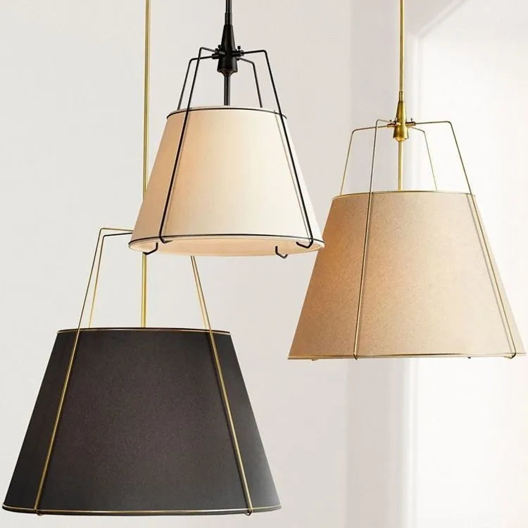 Nordic cloth-craft hanging lamp black diameter 30cm over a modern dining table