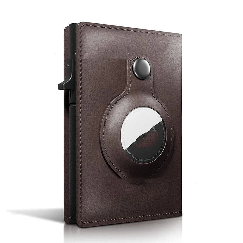Genuine leather card holder with aluminum alloy frame in Crazy Horse finish