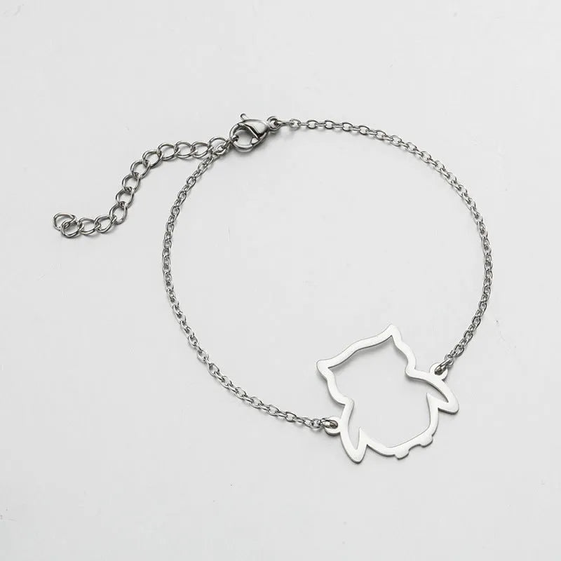 Cut small animal hollow owl pendant simple bracelet for women stainless steel gold colour