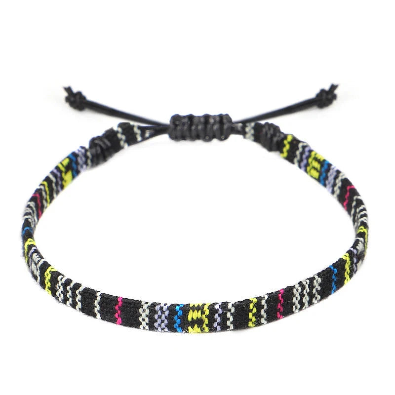 Hand woven rainbow colour bohemian style anklet for men and women