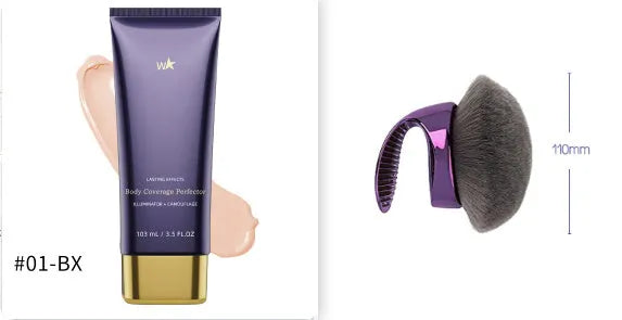 Waterproof body tattoo concealer cream with application brush in seven radiance shade options