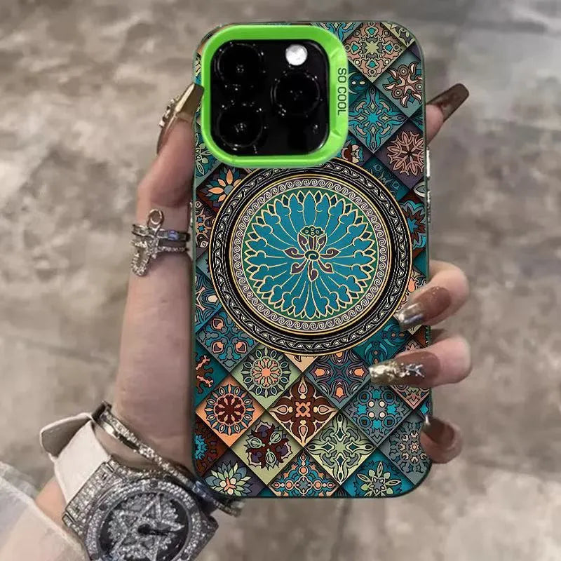 Hard PC phone case with ethnic pattern matte finish in silver colour for iPhone