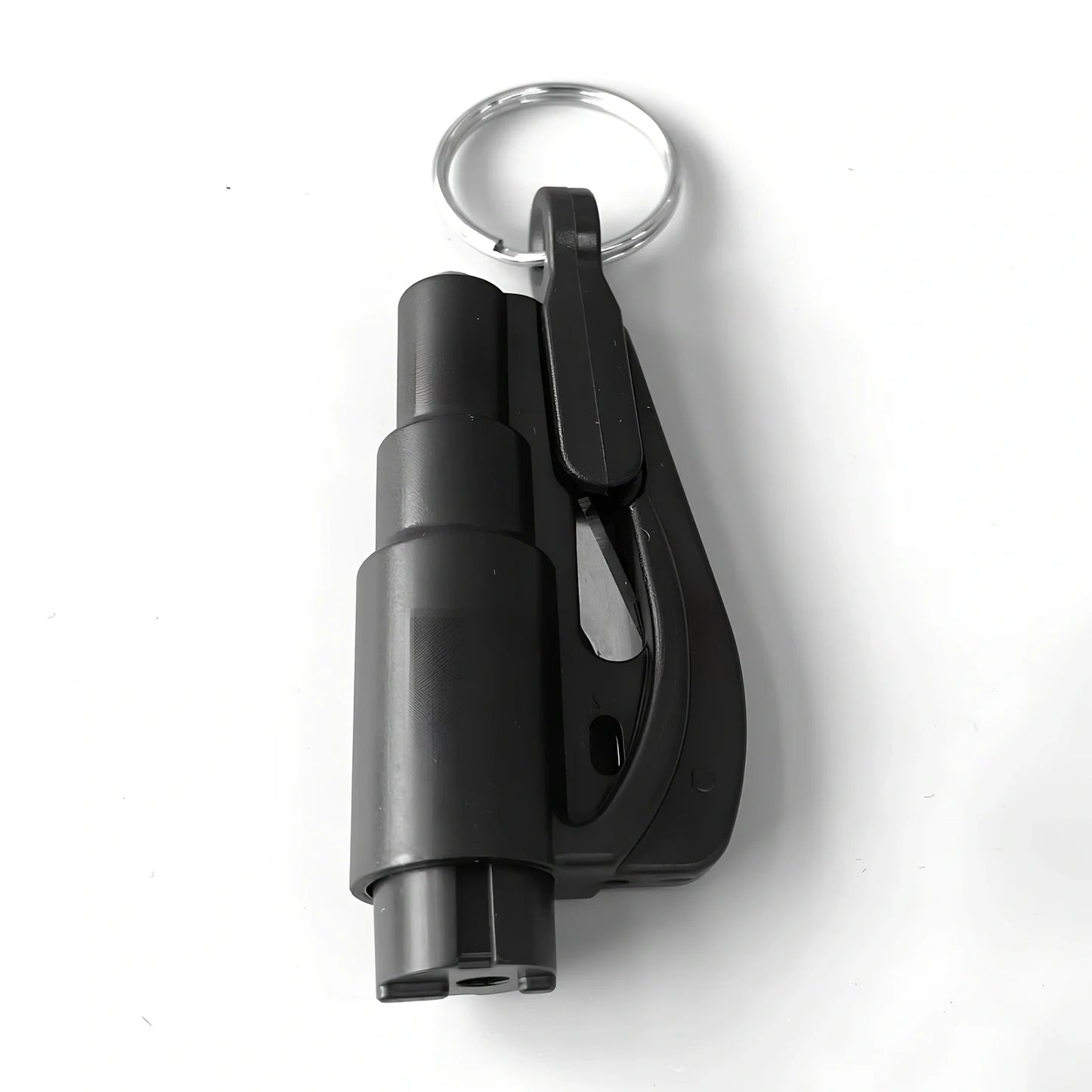 Black self-defence keychain set with alarm, bottle opener, and multiple protection tools