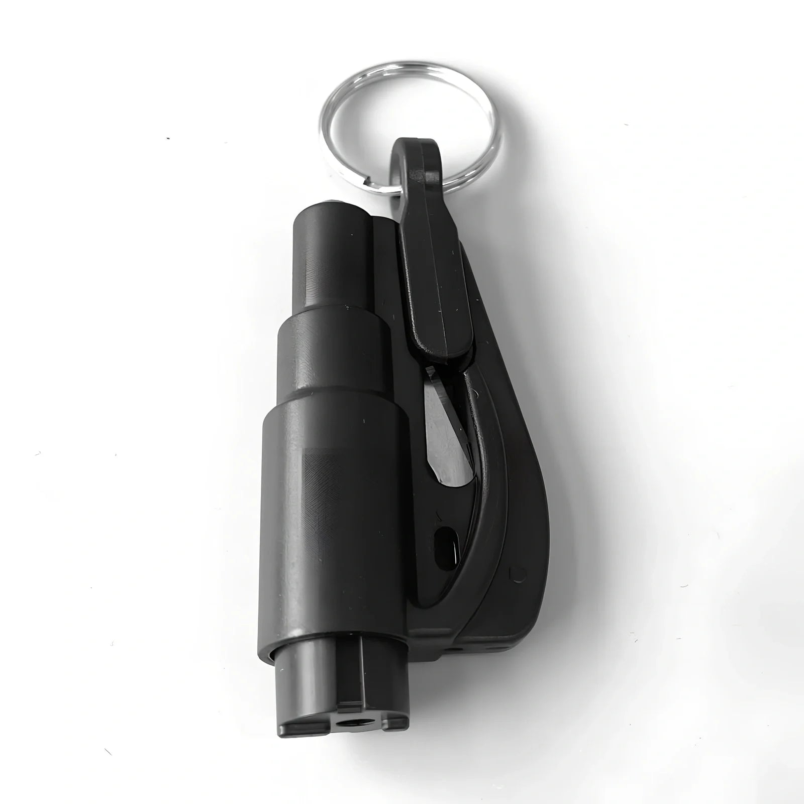 Black self-defence keychain set with alarm, bottle opener, and multiple protection tools