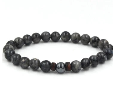 Men's black volcanic stone bracelet with unique stone combinations