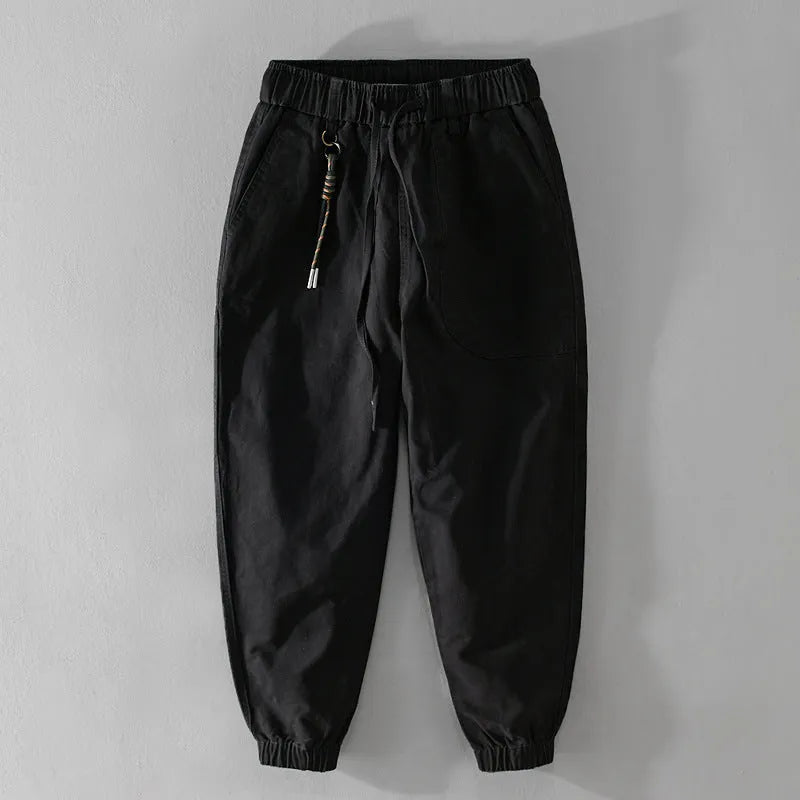 Men's Amekaji cotton overalls with drawstring waist and ankle-banded legs in Army Green colour